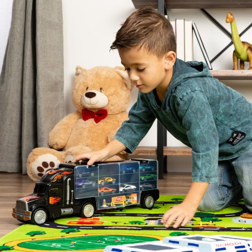  Best Choice Products Kids 2-Sided Transport Car Carrier Semi Truck Toy w 18 Cars and 28 Slots - Multicolor