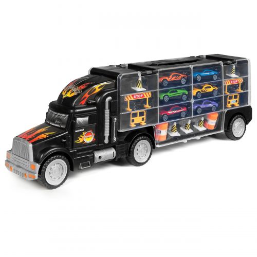  Best Choice Products Kids 2-Sided Transport Car Carrier Semi Truck Toy w 18 Cars and 28 Slots - Multicolor