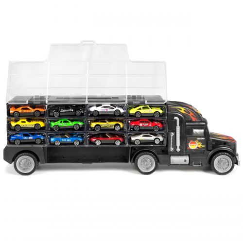  Best Choice Products Kids 2-Sided Transport Car Carrier Semi Truck Toy w 18 Cars and 28 Slots - Multicolor