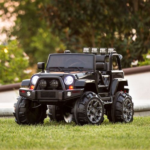  Best Choice Products 12V Kids Electric Battry-Powered Ride-On Truck Car RC Toy w Remote Control, 3 Speeds, Spring Suspension, LED Lights, AUX - Black