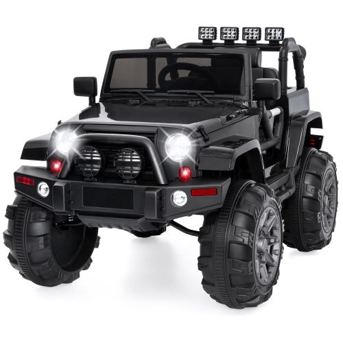  Best Choice Products 12V Kids Electric Battry-Powered Ride-On Truck Car RC Toy w Remote Control, 3 Speeds, Spring Suspension, LED Lights, AUX - Black