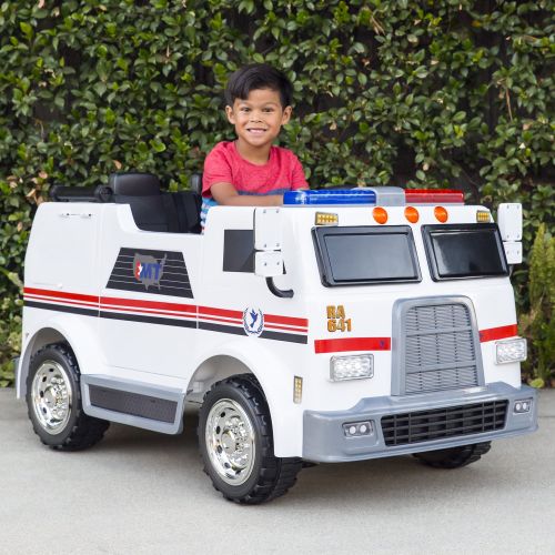  Best Choice Products 12V Kids Ambulance Ride On Truck Toy Emergency Vehicle w 2.4MPH Max Speed, Remote Control, USB Port, 2 Speeds, LED Lights, Realistic Siren, Intercom - White