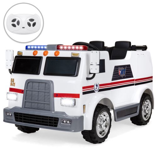  Best Choice Products 12V Kids Ambulance Ride On Truck Toy Emergency Vehicle w 2.4MPH Max Speed, Remote Control, USB Port, 2 Speeds, LED Lights, Realistic Siren, Intercom - White