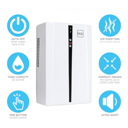  Best Choice Products Portable Thermo-Electric Dehumidifier for 2,200 Cubic Feet Room, Basement, Closet, RV, Bathroom w/ 2L/67.6oz Capacity Tank, Auto Humidistat, White