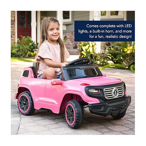  Best Choice Products Kids 6V Ride On Truck w/Parent Remote Control, 3 Speeds, LED Lights, Pink