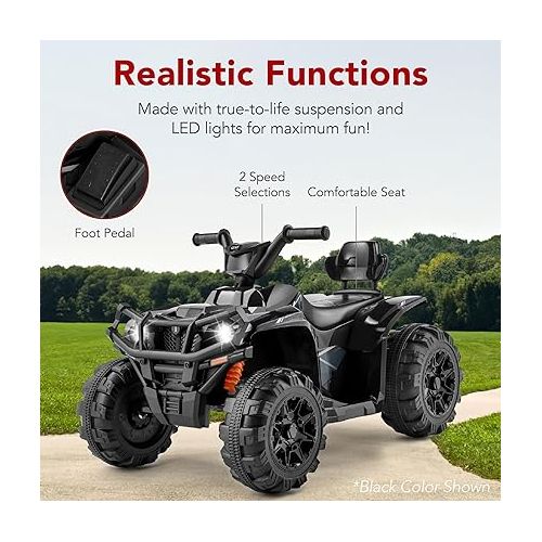  Best Choice Products 12V Kids Ride-On Electric ATV, 4-Wheeler Quad Car Toy w/Bluetooth Audio, 2.4mph Max Speed, Treaded Tires, LED Headlights, Radio - Hot Pink