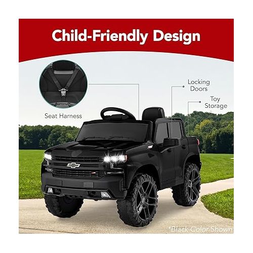  Best Choice Products 12V Licensed Chevrolet Silverado Ride On Truck, Electric Car Toy w/Parent Remote Control, Truck Bed Storage, Bluetooth Speaker, LED Lights, 2.5 MPH Max Speed - White