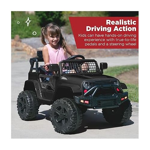  Best Choice Products 12V Kids Ride On Truck Car w/Parent Remote Control, Spring Suspension, LED Lights, AUX Port - Black