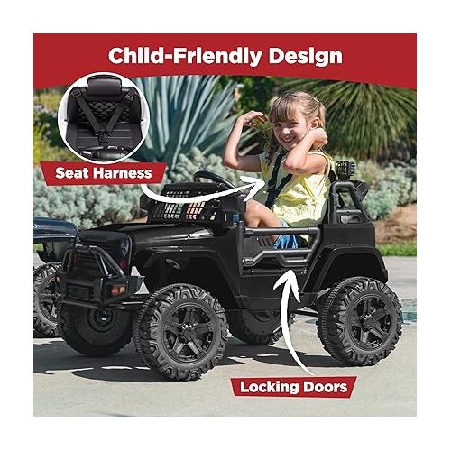  Best Choice Products 12V Kids Ride On Truck Car w/Parent Remote Control, Spring Suspension, LED Lights, AUX Port - Black