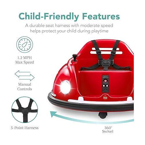  Best Choice Products 6V Electric Kids Ride On Bumpin Bumper Car, 1.5-6 Years Old, Parent Remote Control, 360 Degree Spin, Lights, Sounds - Red