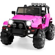 Best Choice Products Kids 12V Ride On Truck, Battery Powered Toy Car w/Spring Suspension, Remote Control, 3 Speeds, LED Lights, Bluetooth - Pink