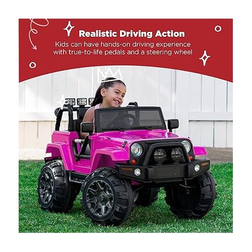  Best Choice Products Kids 12V Ride On Truck, Battery Powered Toy Car w/Spring Suspension, Remote Control, 3 Speeds, LED Lights, Bluetooth - Pink