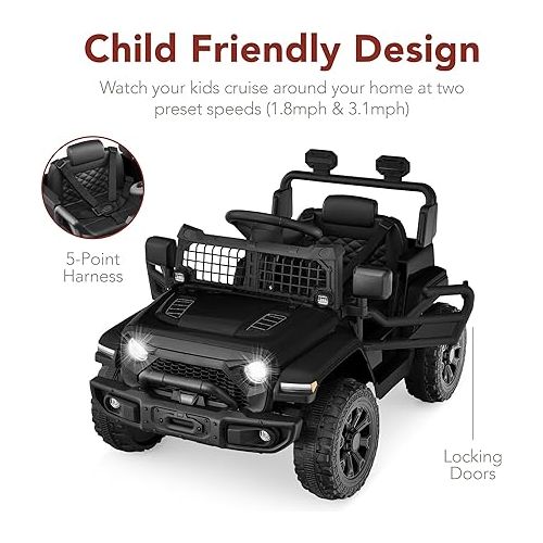  Best Choice Products 6V Kids Ride On Toy, Mini Truck, Electric Play Car w/Parent Remote Control, 4-Wheel Suspension, LED Lights, 2 Speeds, Functional Horn, 3.1MPH Max Speed - Black