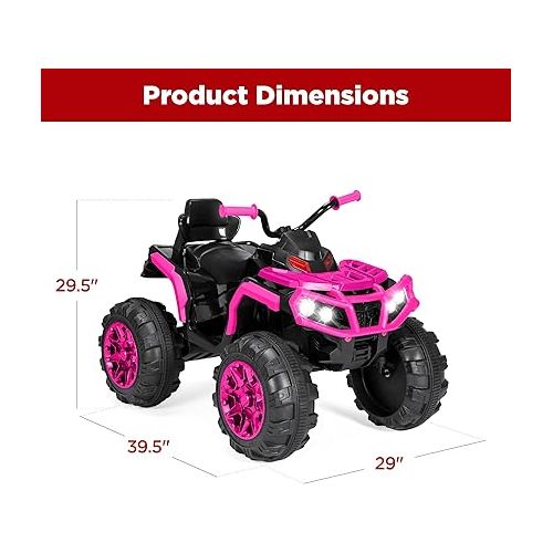  Best Choice Products 12V Kids Ride-On Electric ATV, 4-Wheeler Quad Car Toy w/Bluetooth Audio, 3.7mph Max Speed, Treaded Tires, LED Headlights, Radio - Hot Pink