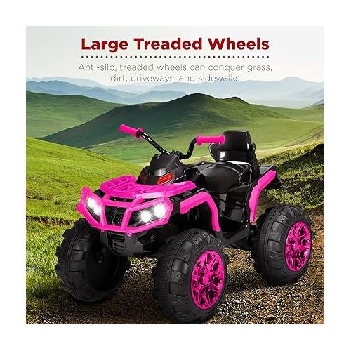  Best Choice Products 12V Kids Ride-On Electric ATV, 4-Wheeler Quad Car Toy w/Bluetooth Audio, 3.7mph Max Speed, Treaded Tires, LED Headlights, Radio - Hot Pink