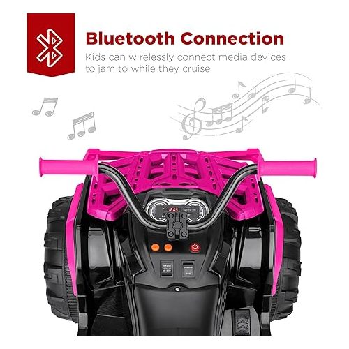  Best Choice Products 12V Kids Ride-On Electric ATV, 4-Wheeler Quad Car Toy w/Bluetooth Audio, 3.7mph Max Speed, Treaded Tires, LED Headlights, Radio - Hot Pink