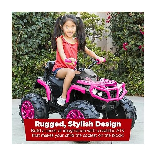  Best Choice Products 12V Kids Ride-On Electric ATV, 4-Wheeler Quad Car Toy w/Bluetooth Audio, 3.7mph Max Speed, Treaded Tires, LED Headlights, Radio - Hot Pink