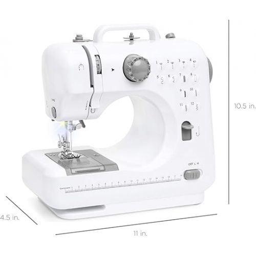  Best Choice Products Compact Sewing Machine, 42-Piece Beginners Kit, Multifunctional Portable 6V for Beginner w/ 12 Stitch Patterns, Light, Foot Pedal, Storage Drawer - Gray/White