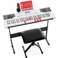 Best Choice Products 61-Key Beginners Complete Electronic Keyboard Piano Set w/Lighted Keys, LCD Screen, Headphones, Stand, Bench, Teaching Modes, Note Stickers, Built-In Speakers - White