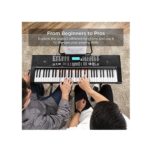  Best Choice Products 61-Key Beginners Complete Electronic Keyboard Piano Set w/Lighted Keys, LCD Screen, Headphones, Stand, Bench, Teaching Modes, Note Stickers, Built-In Speakers - White