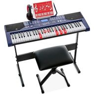 Best Choice Products 61-Key Beginners Complete Electronic Keyboard Piano Set w/Lighted Keys, LCD Screen, Headphones, Stand, Bench, Teaching Modes, Note Stickers, Built-In Speakers - Blue