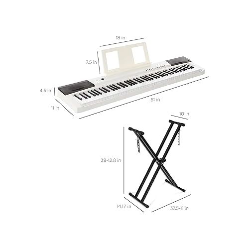  Best Choice Products 88-Key Full Size Digital Piano Electronic Keyboard Set for All Experience Levels w/Semi-Weighted Keys, Stand, Sustain Pedal, Built-In Speakers, 6 Voice Settings - White