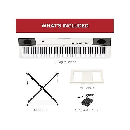  Best Choice Products 88-Key Full Size Digital Piano Electronic Keyboard Set for All Experience Levels w/Semi-Weighted Keys, Stand, Sustain Pedal, Built-In Speakers, 6 Voice Settings - White