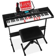 Best Choice Products 61-Key Beginners Complete Electronic Keyboard Piano Set w/Lighted Keys, LCD Screen, Headphones, Stand, Bench, Teaching Modes, Note Stickers, Built-In Speakers - Black