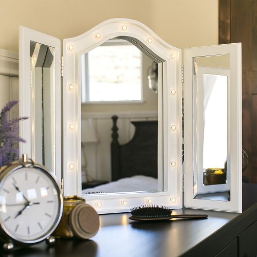  Best Choice Products Lighted Tabletop Tri-Fold Vanity Mirror W/LED Lights