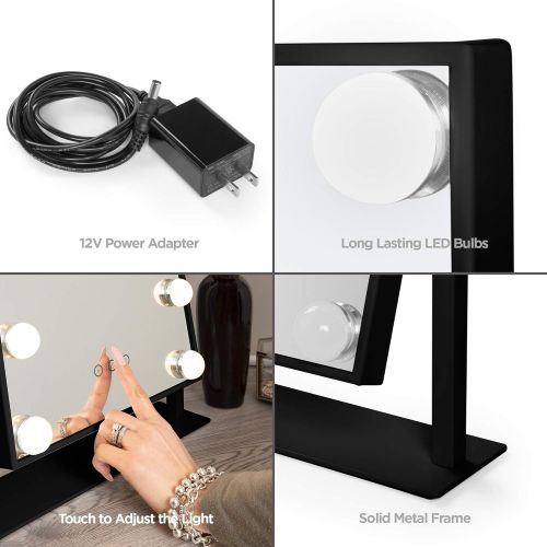  Best Choice Products Hollywood Makeup Vanity Mirror w/Smart Touch, 12 LED Lights, Adjustable Color Temperature & Brightness, 360-Degree Rotating Frame, for Dressing Room, Bedroom T