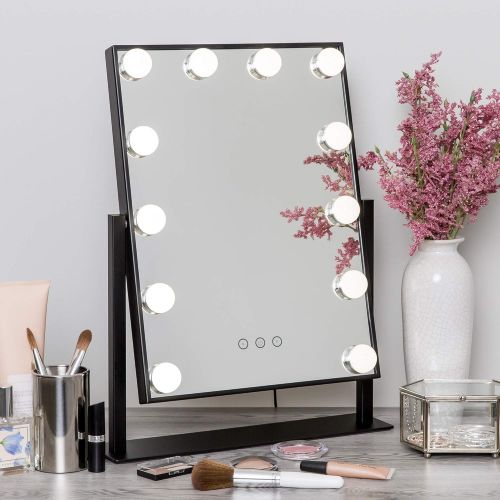  Best Choice Products Hollywood Makeup Vanity Mirror w/Smart Touch, 12 LED Lights, Adjustable Color Temperature & Brightness, 360-Degree Rotating Frame, for Dressing Room, Bedroom T