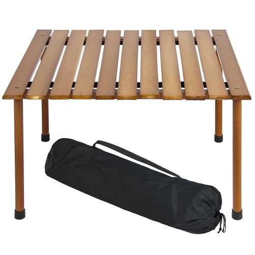  Best Choice Products 28x28in Foldable Outdoor/Indoor All-Purpose Wooden Table for Picnics, Camping, Beach, Patio w/ Carrying Case