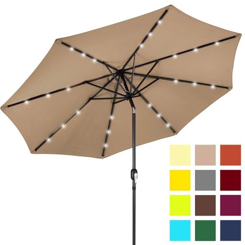  Best Choice Products 10-Foot Solar Powered Aluminum Polyester LED Lighted Patio Umbrella w/Tilt Adjustment and Fade-Resistant Fabric, Tan