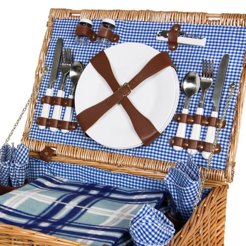  Best Choice Products 4 Person Wicker Picnic Basket Set W/ Cutlery, Plates, Glasses, Tableware & Blanket