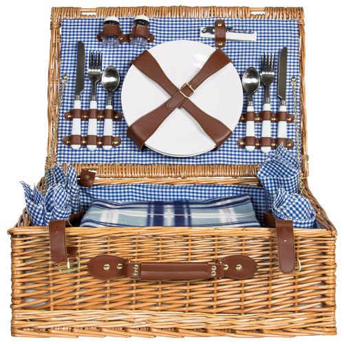  Best Choice Products 4 Person Wicker Picnic Basket Set W/ Cutlery, Plates, Glasses, Tableware & Blanket