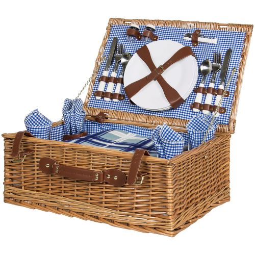  Best Choice Products 4 Person Wicker Picnic Basket Set W/ Cutlery, Plates, Glasses, Tableware & Blanket