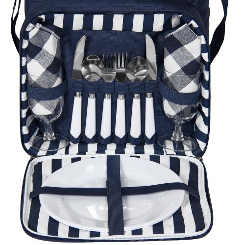  Best Choice Products 2-Person Insulated Picnic Bag Lunch Tote w/Flatware, Plates, Silverware - Blue