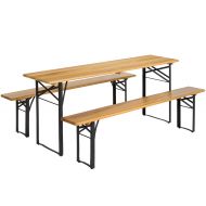 Best Choice Products VD-2837OP Products 3-Piece Portable Folding Picnic Table Set w/Wooden Tabletop, Brown/Black