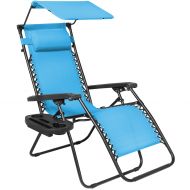 Best Choice Products Folding Zero Gravity Recliner Lounge Chair W/Canopy Shade & Magazine Cup Holder-Light Blue