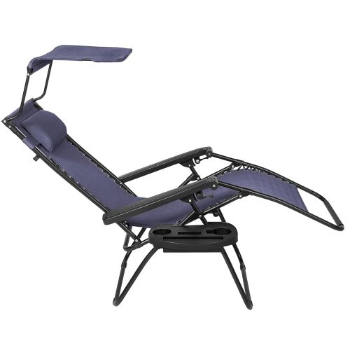  Best Choice Products Folding Zero Gravity Recliner Lounge Chair W/Canopy Shade & Magazine Cup Holder-Light Blue