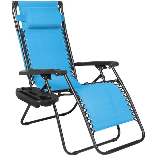  Best Choice Products Folding Zero Gravity Recliner Lounge Chair W/Canopy Shade & Magazine Cup Holder-Light Blue