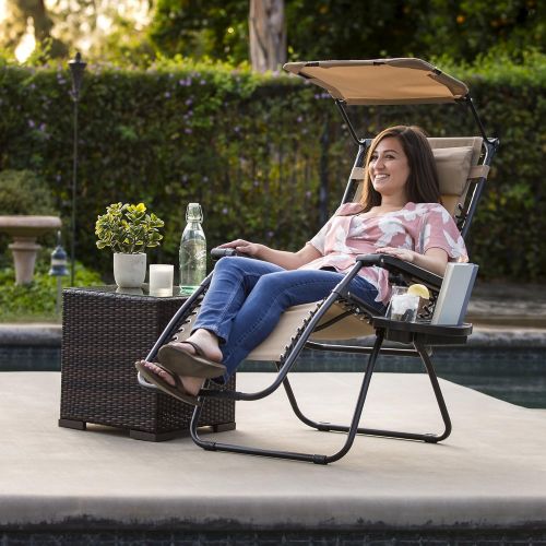  Best Choice Products Folding Zero Gravity Recliner Lounge Chair W/Canopy Shade & Magazine Cup Holder-Light Blue