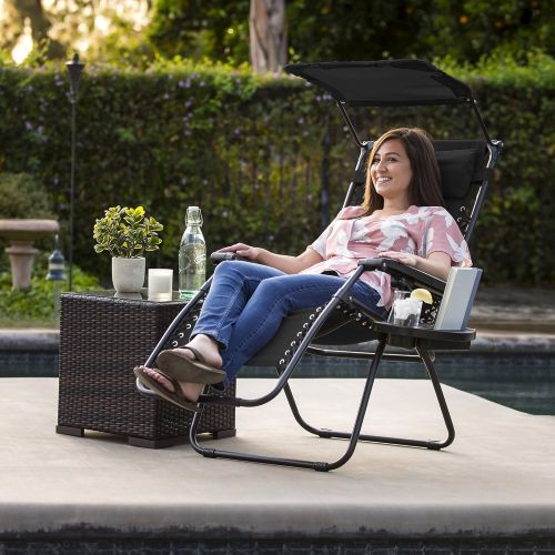  Best Choice Products Folding Zero Gravity Recliner Lounge Chair W/Canopy Shade & Magazine Cup Holder-Light Blue