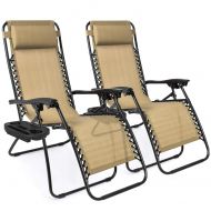 Best Choice Products Set of 2 Adjustable Zero Gravity Lounge Chair Recliners for Patio, Pool w/ Cup Holder Trays, Pillows - Beige
