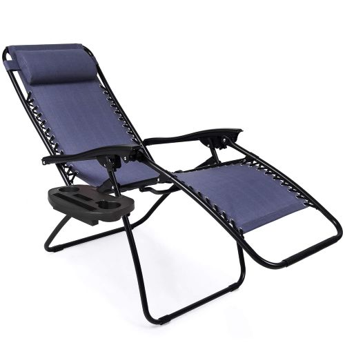  Best Choice Products Set of 2 Adjustable Zero Gravity Lounge Chair Recliners for Patio, Pool w/ Cup Holder Trays, Pillows - Beige