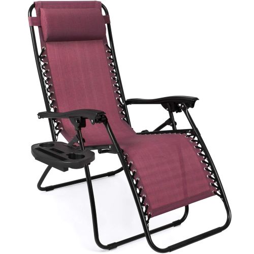  Best Choice Products Set of 2 Adjustable Zero Gravity Lounge Chair Recliners for Patio, Pool w/ Cup Holder Trays, Pillows - Beige