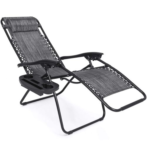  Best Choice Products Set of 2 Adjustable Zero Gravity Lounge Chair Recliners for Patio, Pool w/ Cup Holder Trays, Pillows - Beige