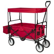 Best Choice Products Folding Utility Cargo Wagon Cart for Beach, Camping, Groceries w/ Removable Canopy, Cup Holders - Red