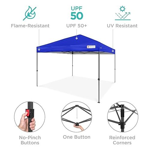  Best Choice Products 10x10ft 1-Person Setup Pop Up Canopy Tent Instant Portable Shelter w/ 1-Button Push, Case, 4 Weight Bags - Resort Blue