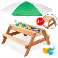 [아마존베스트]Best Choice Products Kids 3-in-1 Outdoor Wood Activity/Picnic Table with Umbrella and 2 Play Boxes